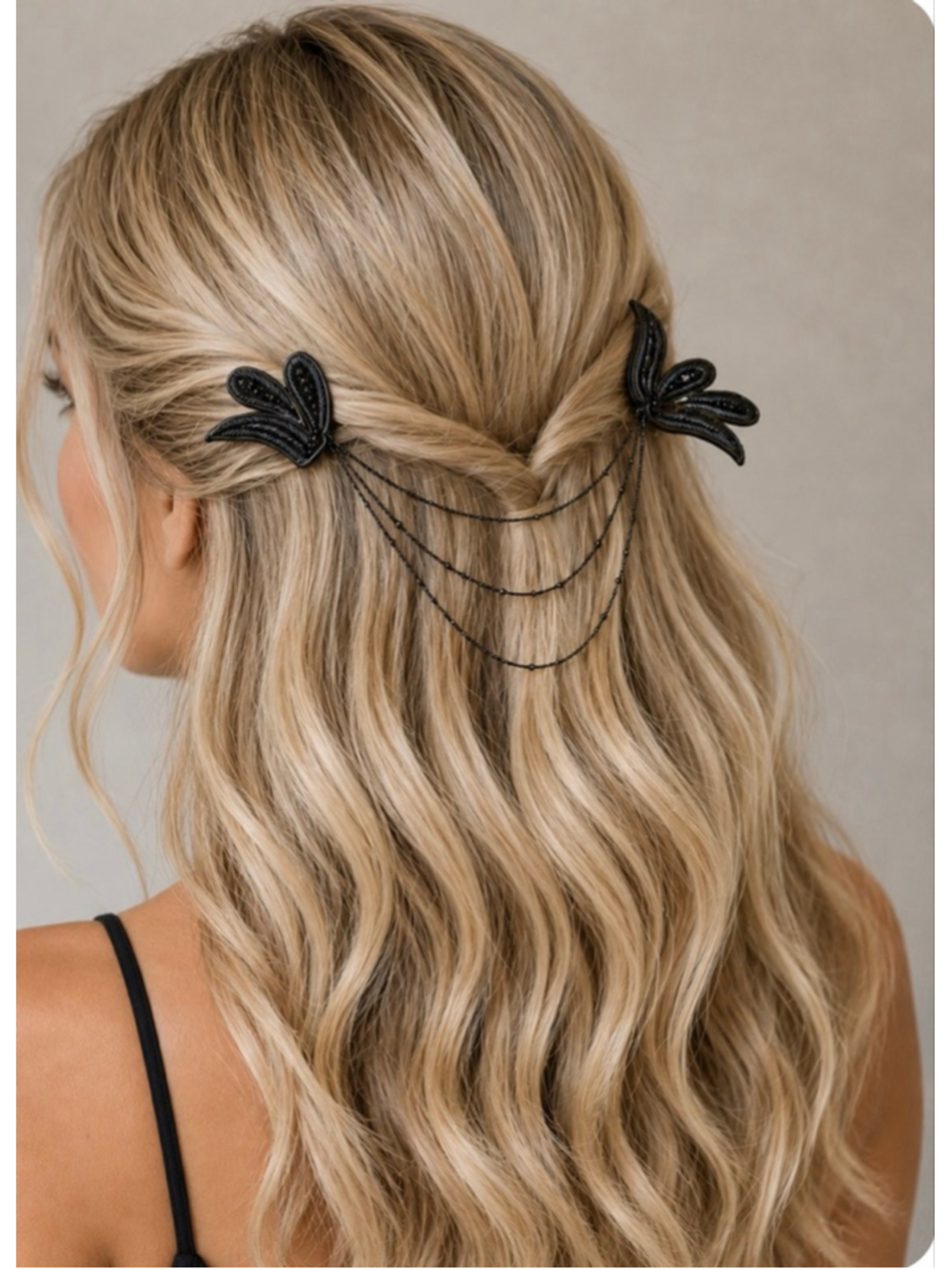 New Deepa Gurnani Black & Silver Beaded Hair Clip